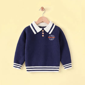 Boys Blue Self-Design Polo Sweater Sweaters & Cardigans Blue 2-3 Y