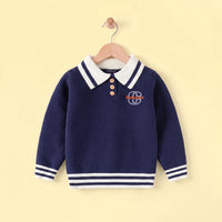 Boys Blue Self-Design Polo Sweater Sweaters & Cardigans Blue 2-3 Y