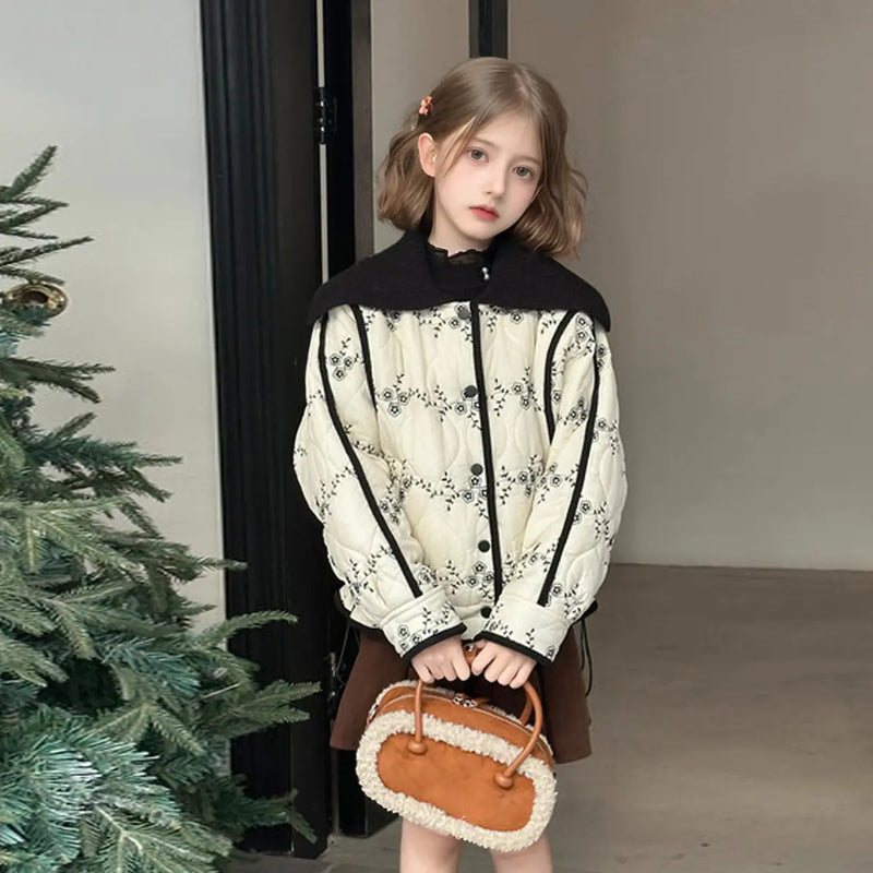 Girls Off White Printed Jacket With Large Spread Collar Coats & Jackets Off White 5-6 Y