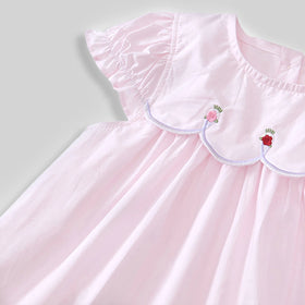 Girls Light Pink Embroidered Puff Sleeve Fit & Flare Dress Casual Dresses
