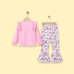 Girls Pink Typography Print Top With Flared Pants Sets 2 pc. Sets