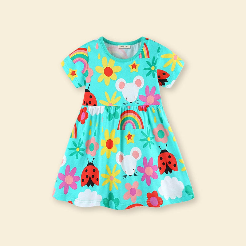 Girls Short Sleeve Floral Printed Fit & Flare Dress Casual Dresses   