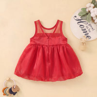 Girls Red Floral Applique Sleeveless Balloon Dress Party Dresses