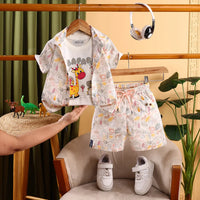 Boys Grey Animal Printed Short Sleeve Shirt With Printed T-Shirt and Shorts Sets Sets Grey 6-12 M