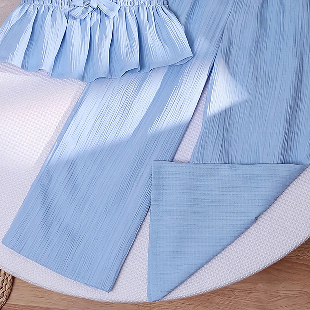 Girls Blue Textured Sleeveless Top With Pants Sets 2 pc. Sets