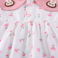 Girls Pink Floral Print Bunny Applique Top With Denim Shorts Set Sets