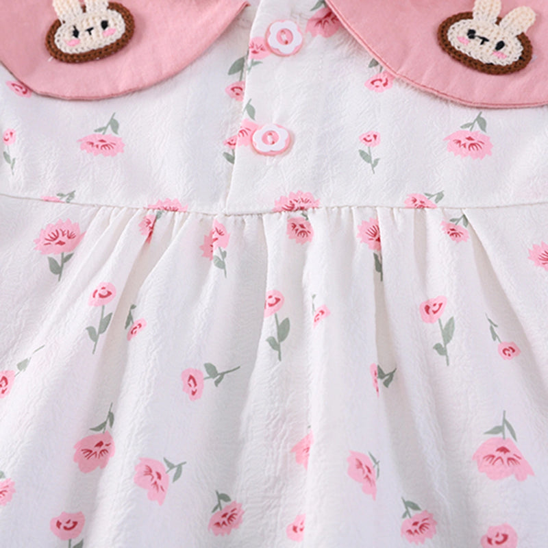 Girls Pink Floral Print Bunny Applique Top With Denim Shorts Set Sets