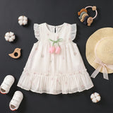 Girls White Floral TulipBow Applique A-line Dress With Sun Hat