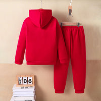 Boys Red Star Printed Hooded Sweatshirt with Joggers Set Sets