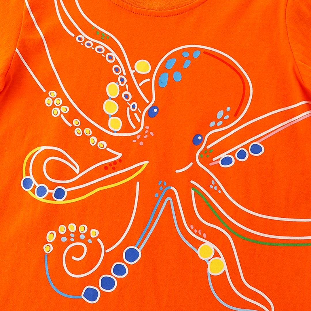 Boys Short Sleeve Octopus Print T-Shirt Tshirts   
