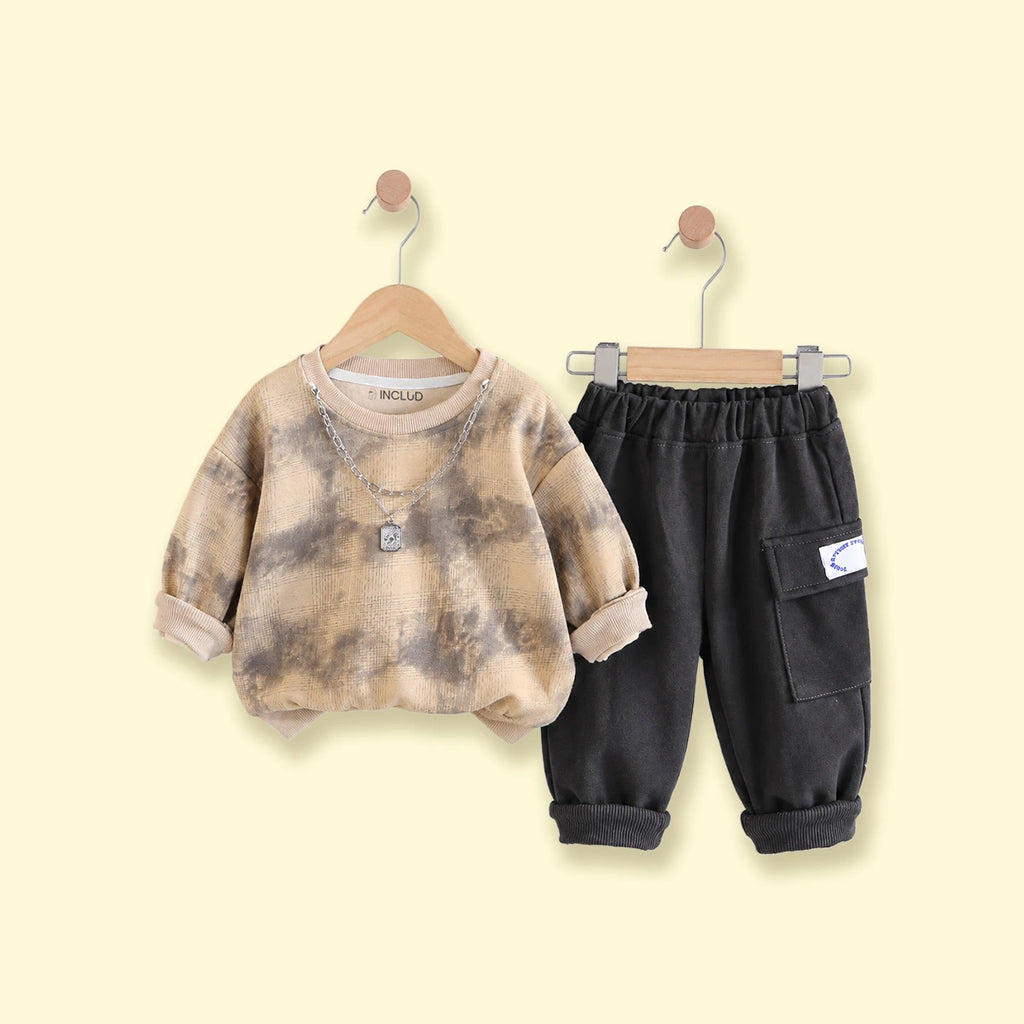 Boys Grey Tie & Dye Raglan Sleeve Sweatshirt With Joggers Sets 2 pc. Sets Grey 1-2 Y