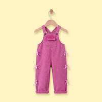 Girls Fuchsia Denim Bow Applique Dungaree Jumpsuits Fuchsia 3-4 Y