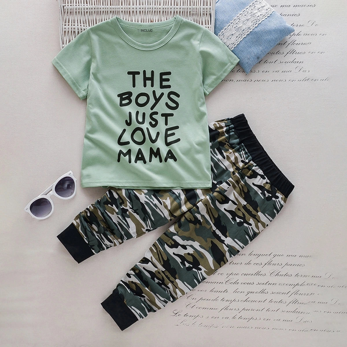 Boys Light Green Typography Print T-Shirt With Joggers Sets 2 pc. Sets Light Green 1-2 Y