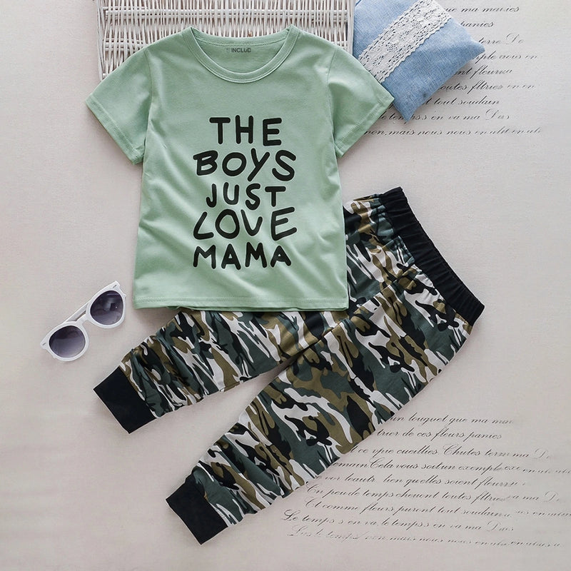 Boys Light Green Typography Print T-Shirt With Joggers Sets 2 pc. Sets Light Green 1-2 Y
