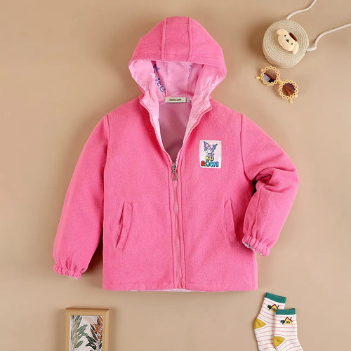 Girls Light Pink Kuromi Cartoon Printed Reversible Hooded Zipper Jacket Coats & Jackets