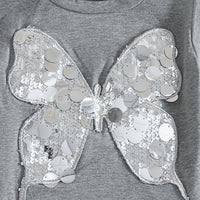 Girls Grey Butterfly Embellished Short Sleeve T-Shirt With Denim Skirt Sets 2 pc. Sets