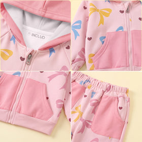 Girls Pink Bow Print Long Sleeve Jacket With Pants Sets 2 pc. Sets