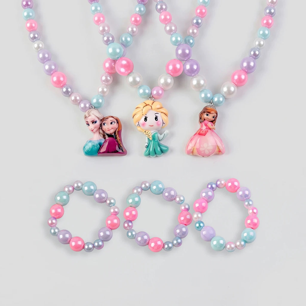 Pack Of 3 Girls Multicolour Princess Beaded Necklace & Bracelet Sets Necklace and Bracelet Multicolor Onesize