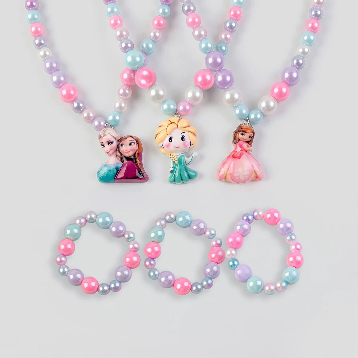 Pack Of 3 Girls Multicolour Princess Beaded Necklace & Bracelet Sets Necklace and Bracelet Multicolor Onesize