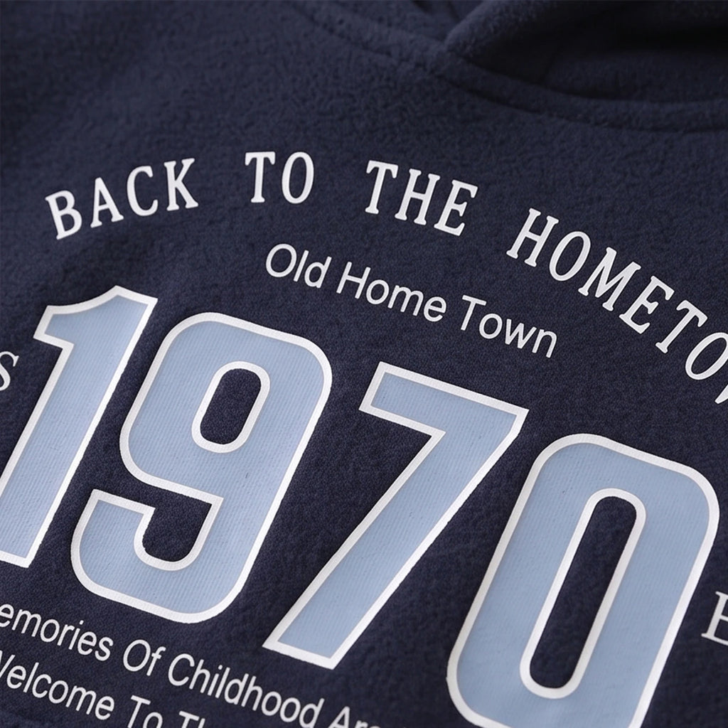 Boys Navy Blue Typographic Hooded Sweatshirt & Joggers Sets Sets