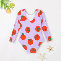 Girls Purple Tomato Print Swimwear Bodysuit Beachwear