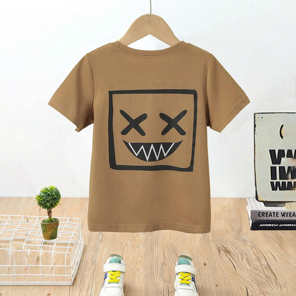 Boys Brown Graphic Short Sleeves T-Shirt Tshirts