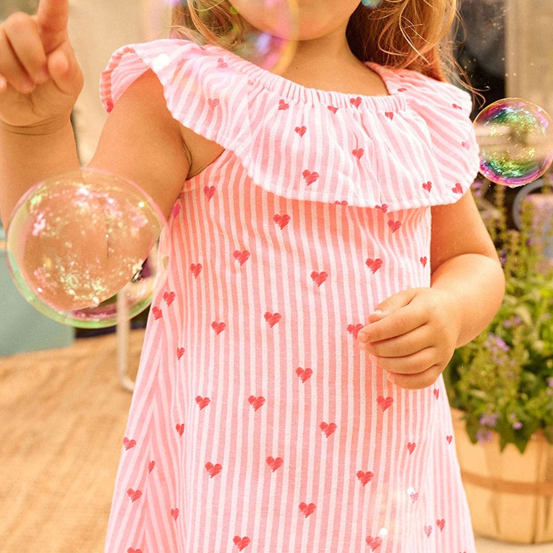 Girls Heart Print wide Neck A-Line Dress Casual Dresses   