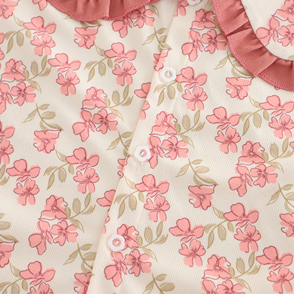 Girls Pink Floral Printed Long Sleeves Top With Pants Set 2 pc. Sets