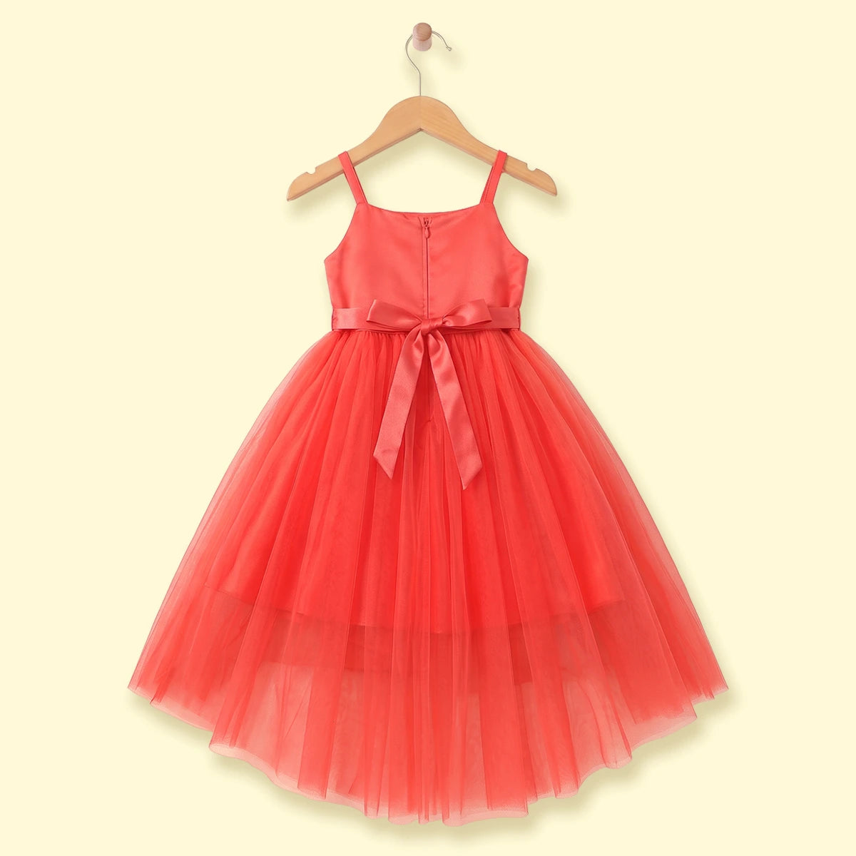 Girls Coral Floral Applique Sleeveless High-Low Party Dress Party Dresses