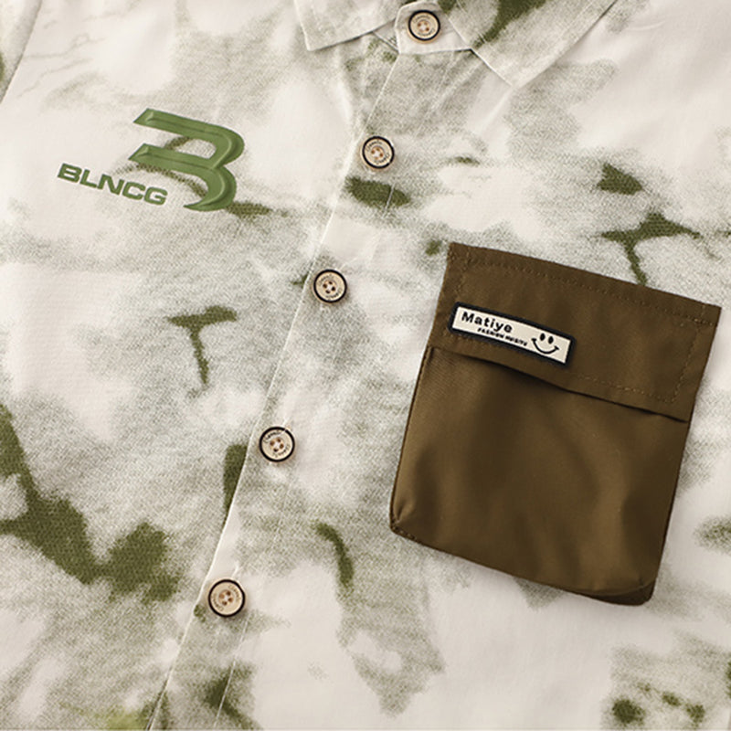 Boys Green Abstract Printed Short Sleeves Shirt With T-Shirt And Cargo Shorts Set Sets