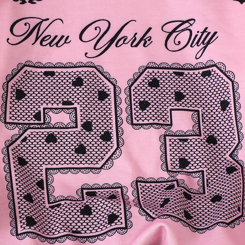 Girls Pink Alphanumeric Printed Long Sleeves Sweatshirt With Pant Sets Sets