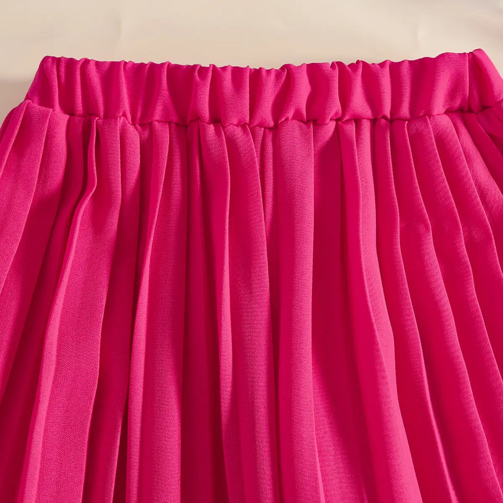 Girls Fuchsia Sleeveless Vest With Pleated Flared Pants Set Sets