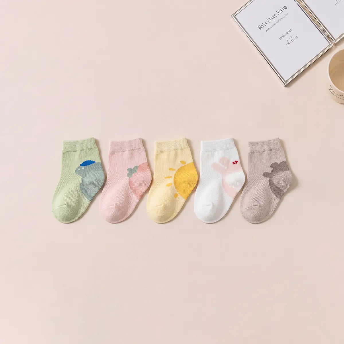 Pack of 5 Girls Multicolour Animal Design Ankle Length Socks Socks Multicolor 0-3 M