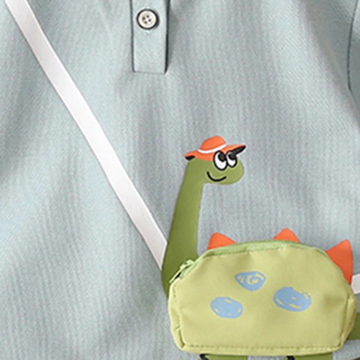 Boys Light Blue Dinosaur Applique Polo T-Shirt With Shorts Set Sets