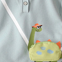 Boys Light Blue Dinosaur Applique Polo T-Shirt With Shorts Set Sets