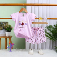 Girls Lilac Graphic Short Sleeve Top With Drawcord Printed Shorts Sets Sets Lilac 6-12 M