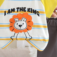 Boys Lion Printed Raglan Sleeves T-Shirt With Grey Shorts Set 2 pc. Sets