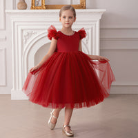 Girls Maroon Duchess Sateen Tulle Party Dress with Heart Back Party Dresses