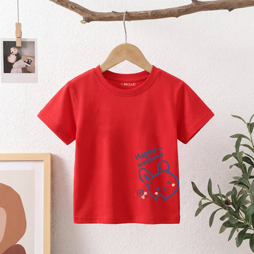 Girls Red Short Sleeve Happy Weekend Typography Print T-Shirt Tshirts Red 1-2 Y