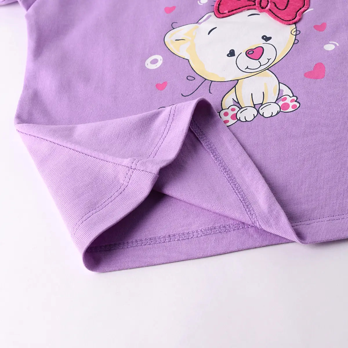 Girls Lilac Animal Graphic Short Sleeves Top With Polka Dot Elasticated Shorts Sets Sets