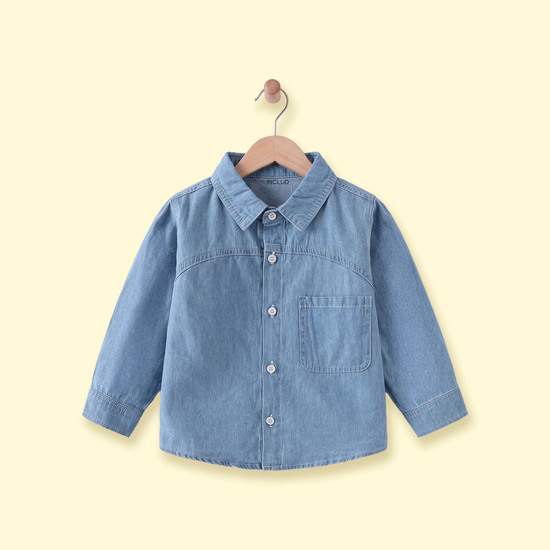 Boys Light Blue Long Sleeve Denim Shirt Shirts Light Blue 1-2 Y