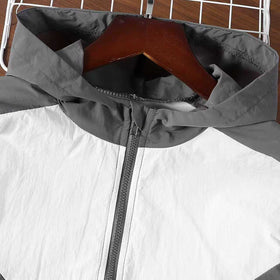 Boys Grey Solid Hooded Front Zipper Jacket Coats & Jackets