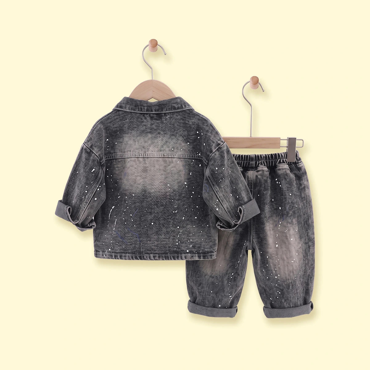 Boys Black Splatter Print Denim Jacket & Pants With T-Shirt Sets 3 pc. Sets