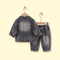 Boys Black Splatter Print Denim Jacket & Pants With T-Shirt Sets 3 pc. Sets