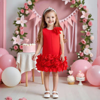 Girls Red Solid A-line Party Dress With Flower Appliques Party Dresses