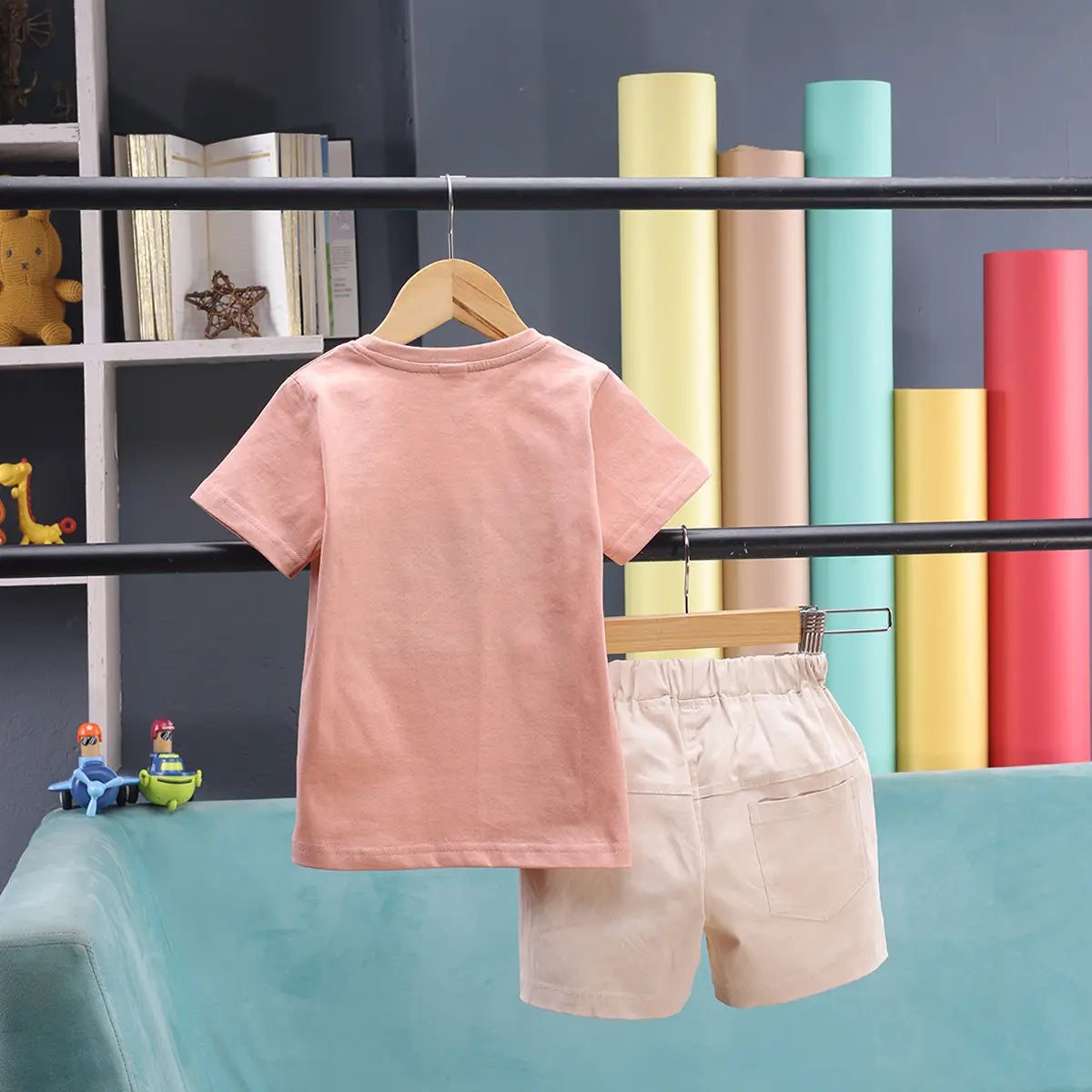 Boys Peach Animal Print Short Sleeve T-Shirt With Shorts Sets 2 pc. Sets