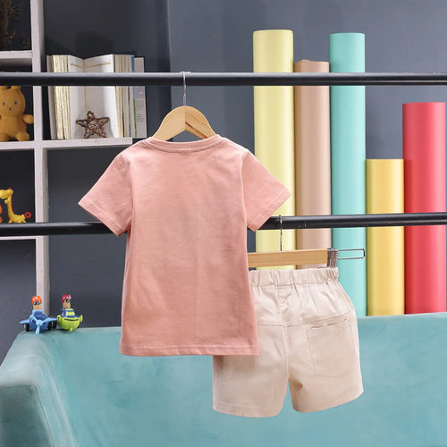 Boys Peach Animal Print Short Sleeve T-Shirt With Shorts Sets 2 pc. Sets
