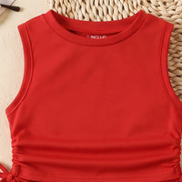 Girls Red Sleeveless Ruched Top With Pleated Skirt Sets 2 pc. Sets