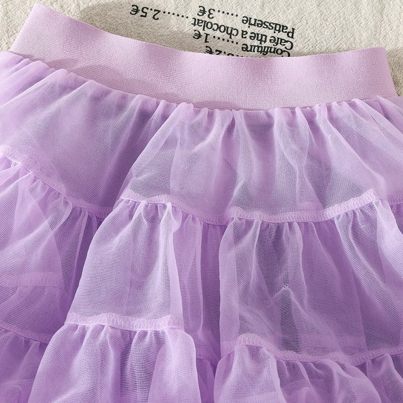 Girls Purple Flower Applique Crop Top With Skirt Sets Sets