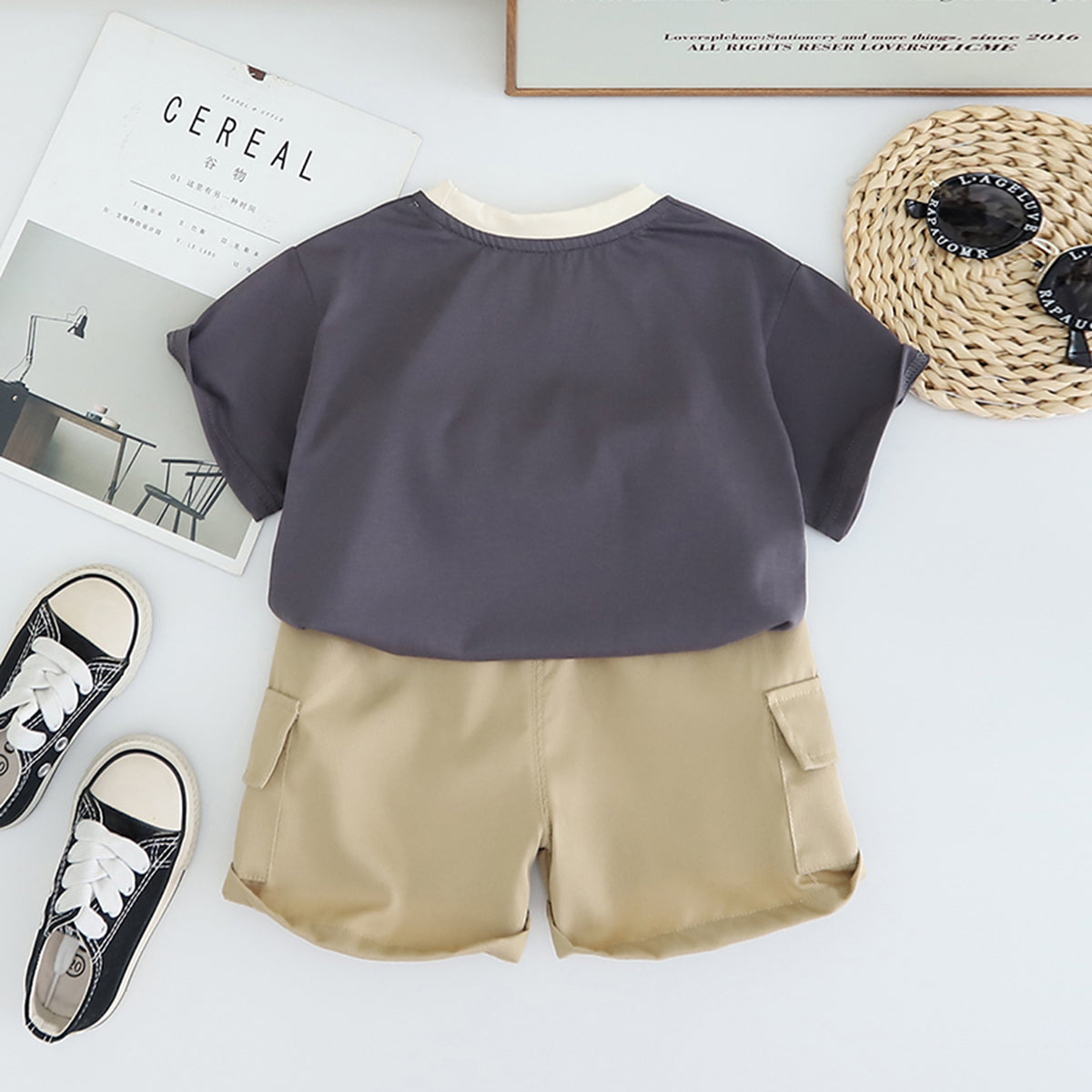 Boys Dark Grey Crocodile Printed T-Shirt With Shorts Set 2 pc. Sets